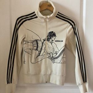 XS Adidas women cream / black graphic zip jacket